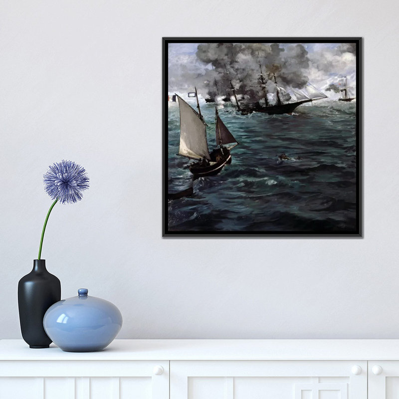 Reproduction d'art sur toile tendue, "La Bataille de l'USS Kearsarge et du Css Alabama" par Edward Manet, Pas de tapis