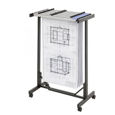 Blueprint Storage Rack, Steel, Mobile Adjustable Blueprint Holder with 12 Pack of 30 Inch Aluminum Clamps, Wheels, Display Rack Storage Organizer Stand, for File Display Plan Poster Office Home