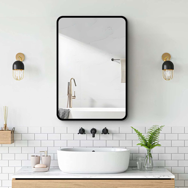Armoire à pharmacie murale ou en métal avec miroir, H 28 po x L 20 po x l 4,9 po, Black