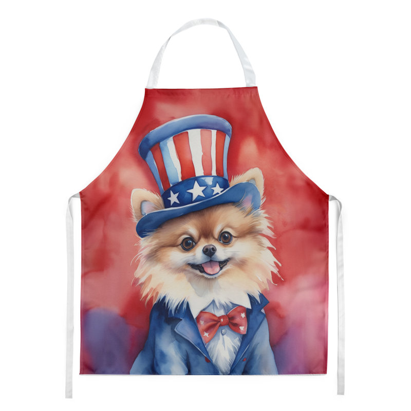 Patriotic American Apron, Brown/Blue Pomeranian