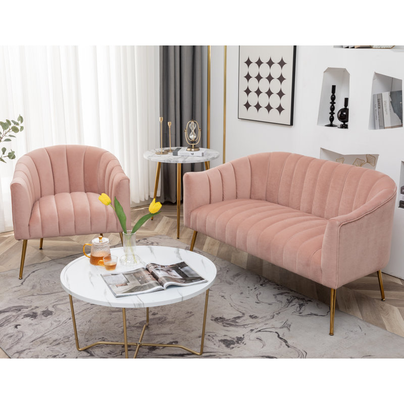 Ensemble de salon en velours 2 pièces Murrow, Velours rose