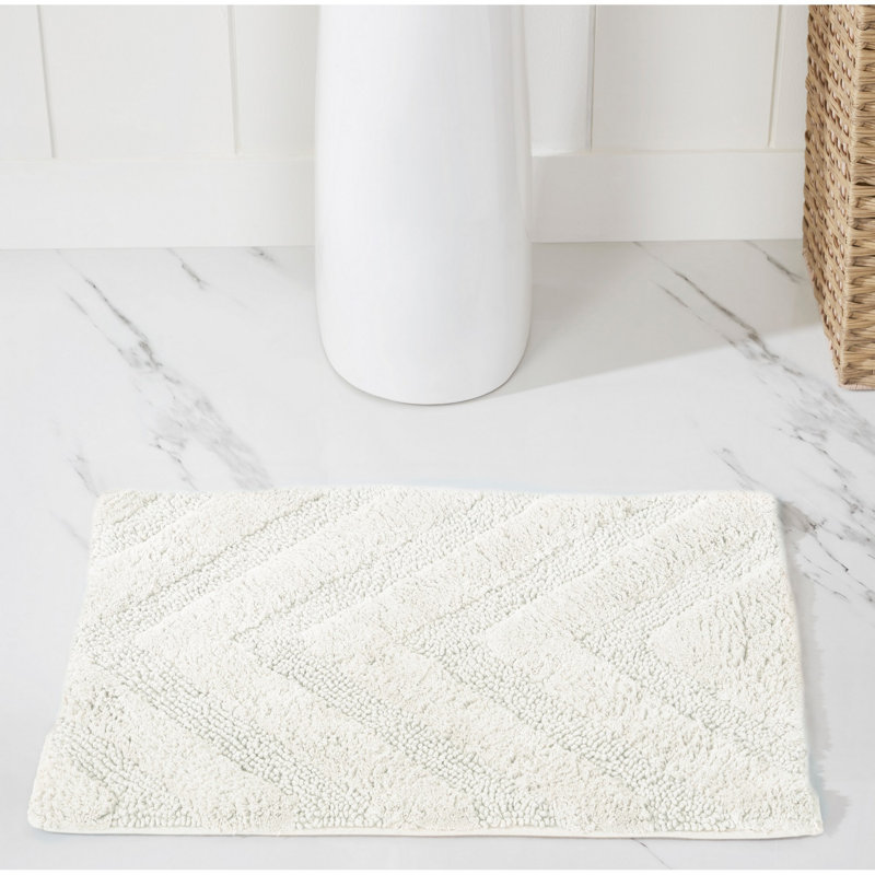 Branston 100% Cotton 1990 GSM Tufted Bath Rug with Non-Slip Backing, OEKO-TEX Certified, Machine Washable, Luxurious Chevron Pattern, Ultra Soft & Absorbent Bathroom Rug, 17" x 24" Rectangle, Ivory