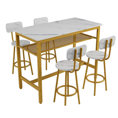 5-Piece Kitchen Counter Height Table Set, Bar Table With 4 Chairs