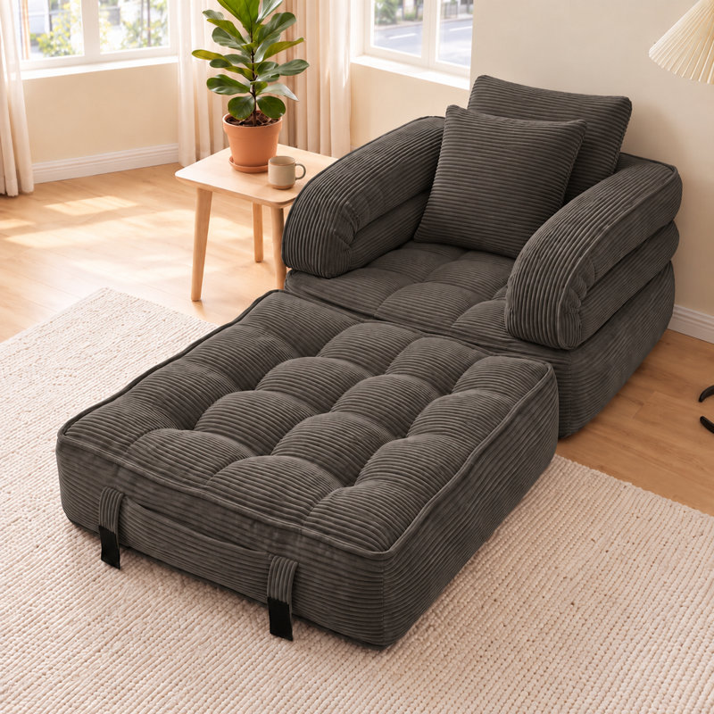 Fauteuil d'appoint en velours côtelé avec éponge à rebond élevé et siège surdimensionné, Coffee