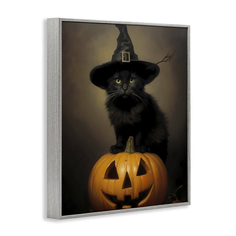 Giclée encadrée de chat noir sur citrouille, design par LSR Design Studio, H 30 po x l 24 po, Estampe numérique Farmhouse