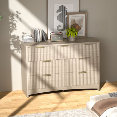 7-Drawer Wooden Dresser with Smooth-Glide Drawers, Modern Natural Oak Finish, Large Capacity Storage for Bedroom, Living Room, and Hallway by Ebern Designs