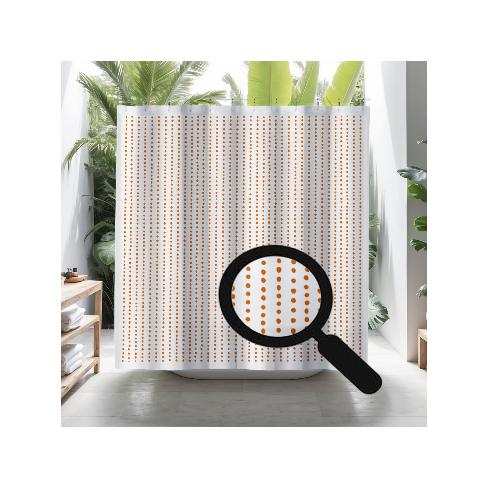 Thora Dots Mid-Century Shower Curtain, Orange