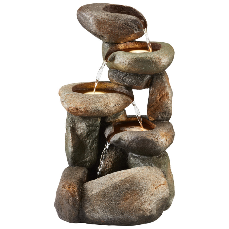 Outdoor Weather Resistant Cascade Fountain with Lights