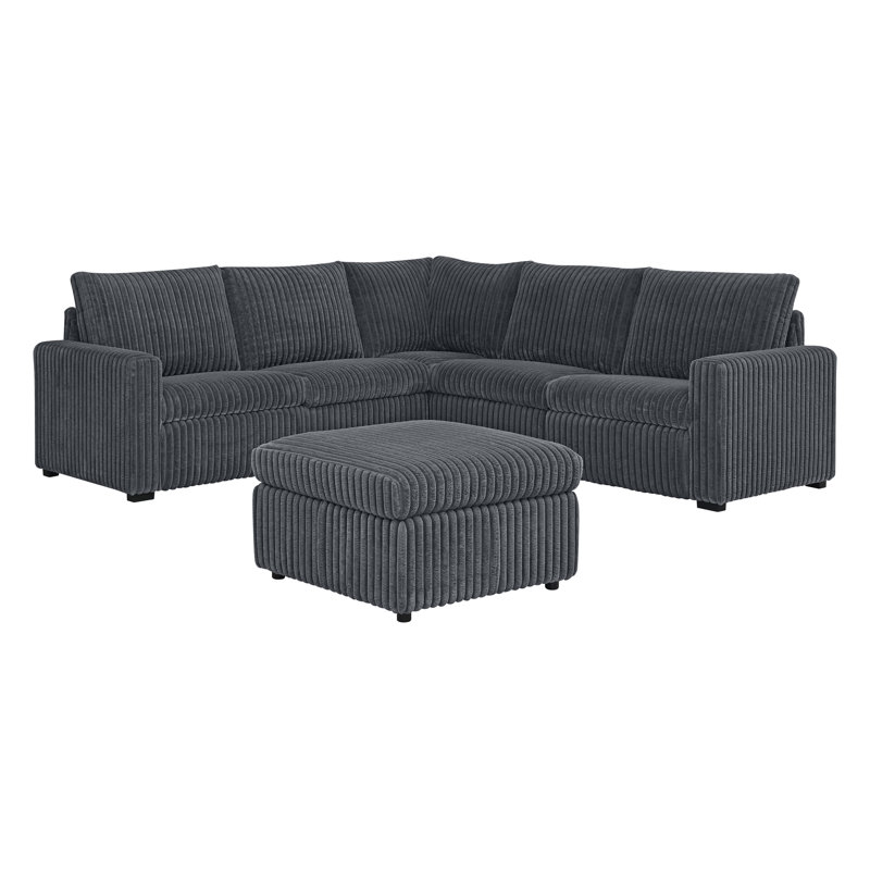 Canapé modulaire inclinable électrique Riaanford, Velours côtelé gris foncé