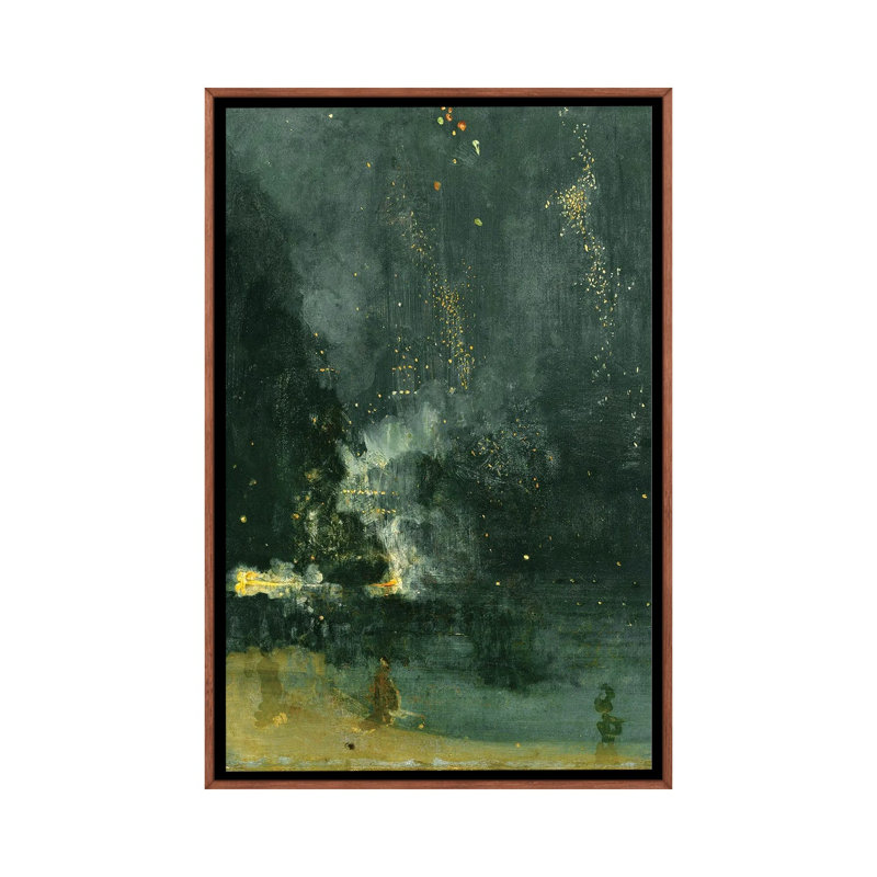Nocturne en noir et or The Falling Rocket - reproduction d'art murale - toile encadrée, 40 po x 26 po, Toile avec cadre, Brun