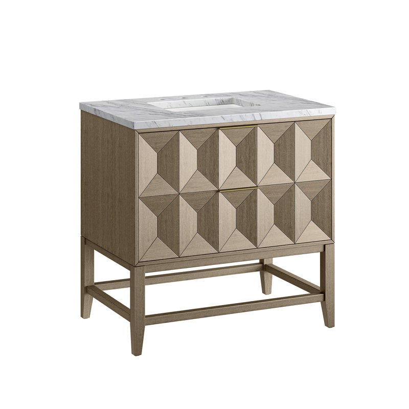 Emmeline 36'' W Single Vanity, Carrara White Marble, 8" Widespread, Pebble Oak