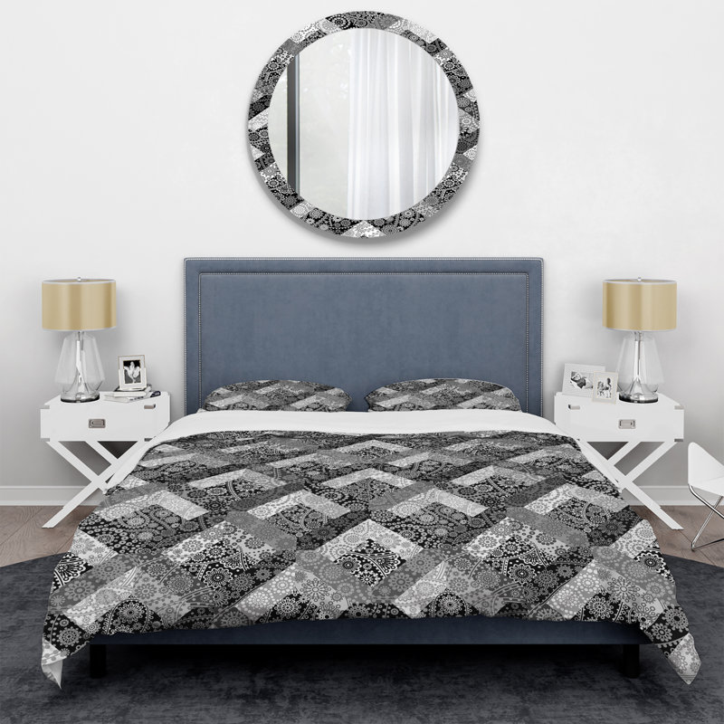 Grey Patchwork Pattern Patchwork Duvet Cover, King Duvet Cover + 2 King Shams