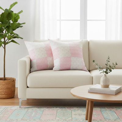 Pink Block Print Cotton Throw Pillow Cover Set of 2