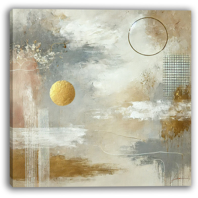 Golden Horizons: soleil abstrait et impression sur toile texturée, H 12 po x l 12 po x P 1 po