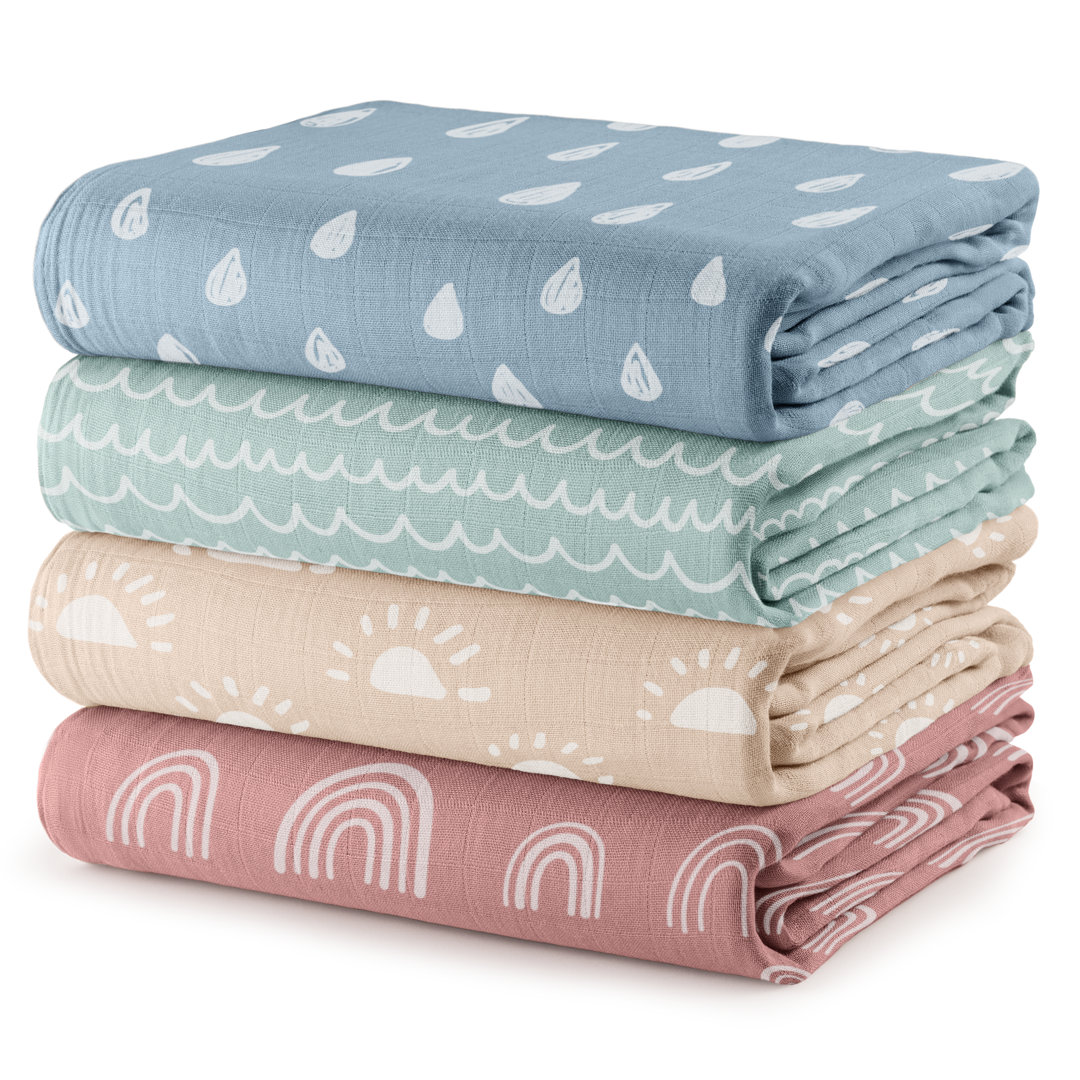 Comfy Cubs Muslin Swaddle Blankets (Pack of 4) - 47” x 47”, Soft Cotton, Large Swaddling Wrap Comfy Cubs 