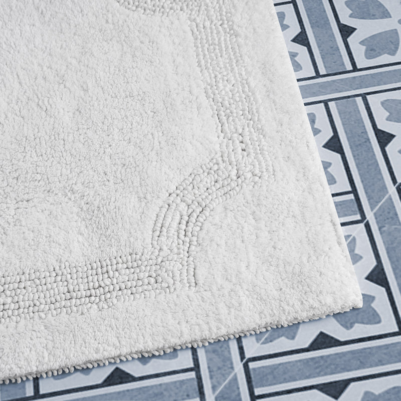Laura Ashley Tablet Reversible Cotton Bath Rug, White, 34" L x 21" W