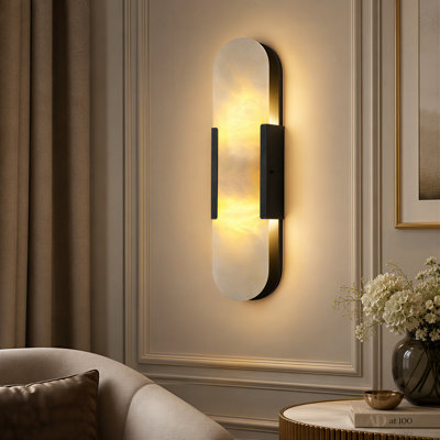 Ephraim 20" Height Dimmable Modern Flush Mounted Sconce Wall Light With Alabaster Shade