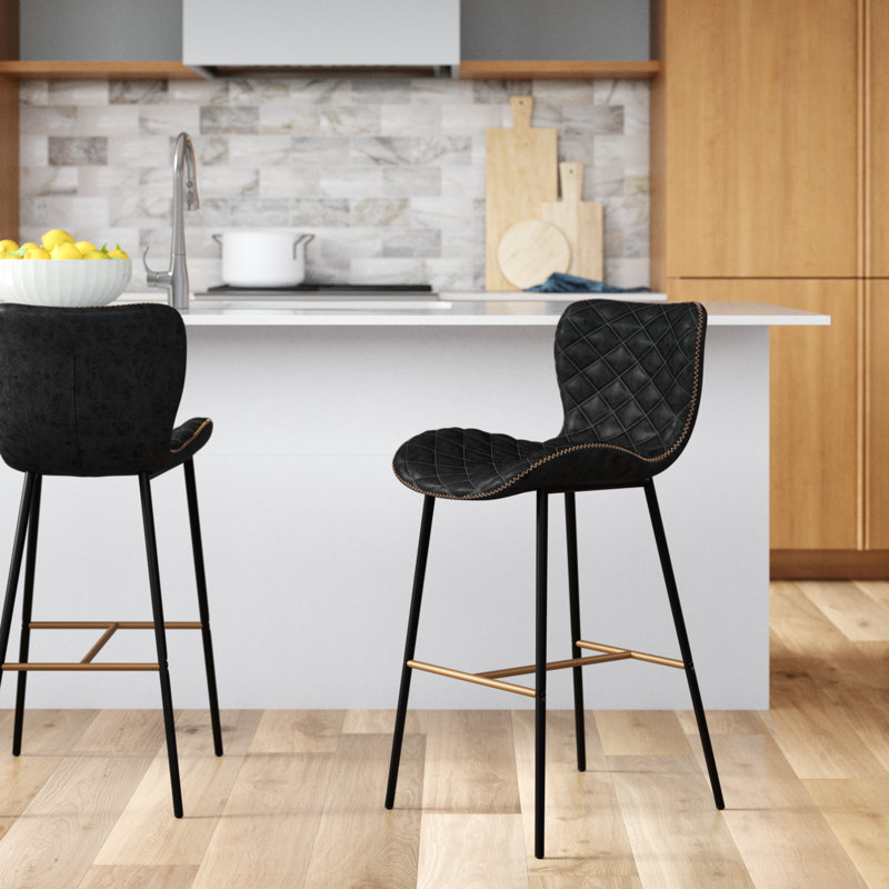 Tabouret de comptoir Lyla - noir antique, Similicuir noir, Tabouret de comptoir (siège d'une hauteur de 26 p