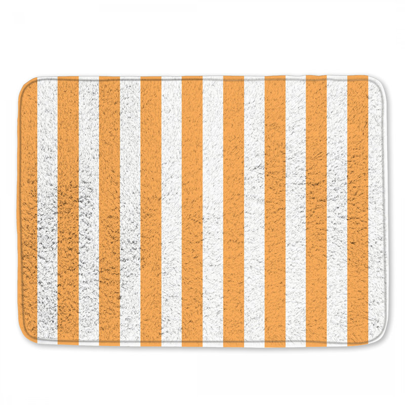 Tapis de bain orange à rayures blanches, L 24 po x L 17 po