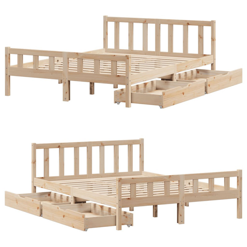 Solid Wood Drawers Bed Frame, Small Double (4'), Brown