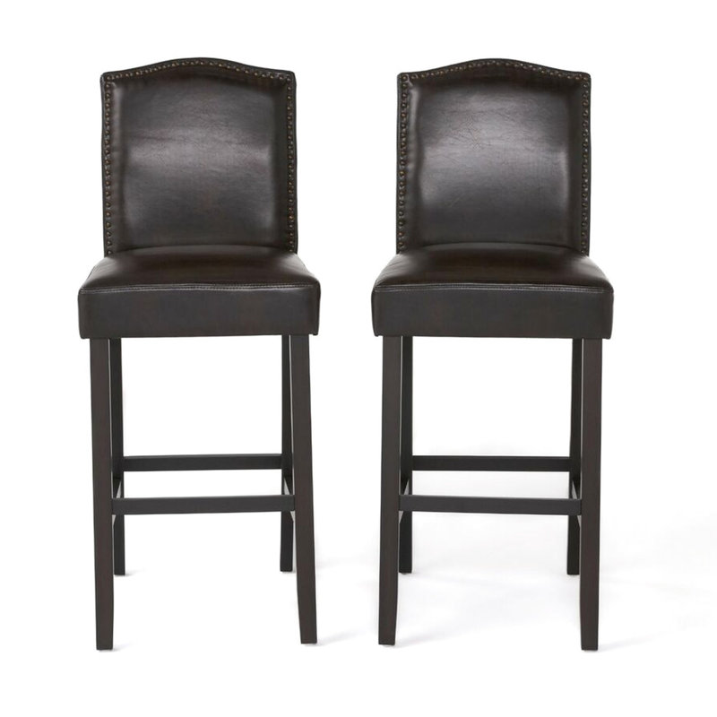 Tabourets de bar rembourrés à hauteur de comptoir - Cuir de polyuréthane brun foncé, capacité de poids de 300 lb en bois d'hévéa, fabrication élégante pour les pieds de cuisine