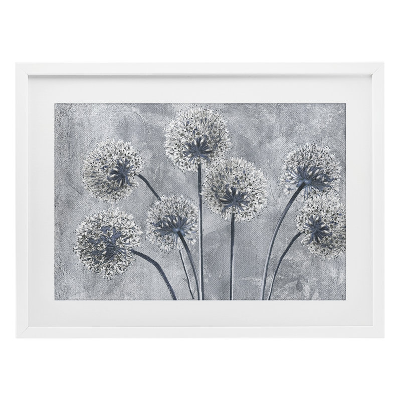 «Blue Onion Flowers», reproduction d'art sous verre encadrée par Sophie 6, H 14 po x l 20 po, Cadre blanc côtier