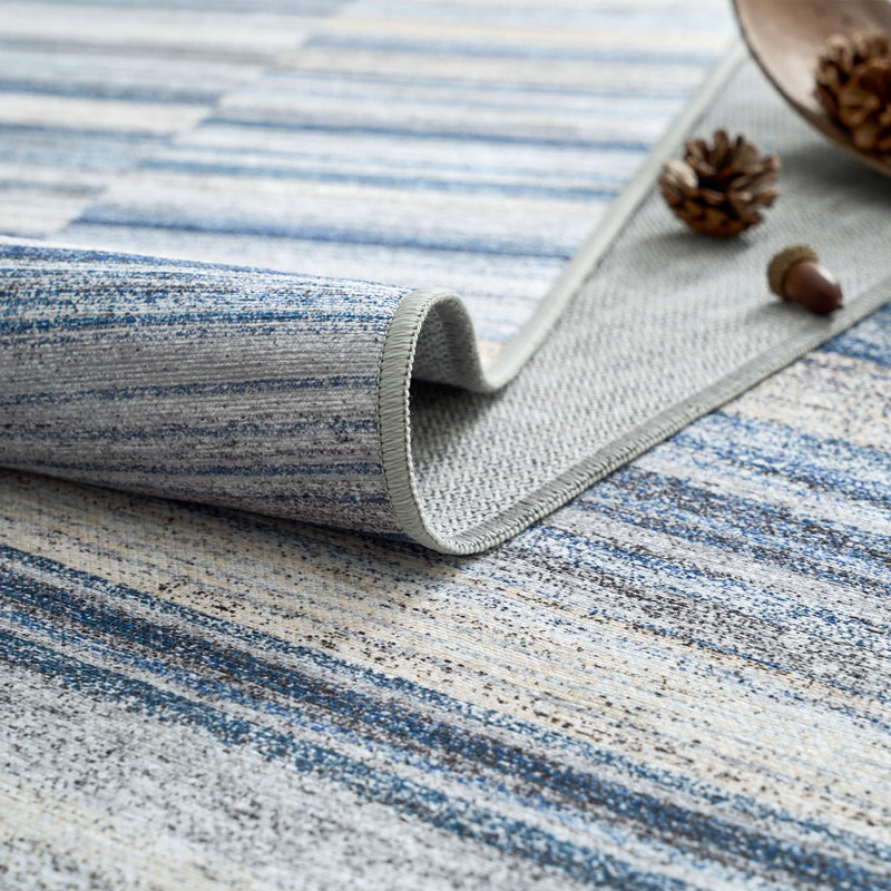Modern Abstract Ultra-Thin Washable Area Rug, Runner 3' x 10', Blue
