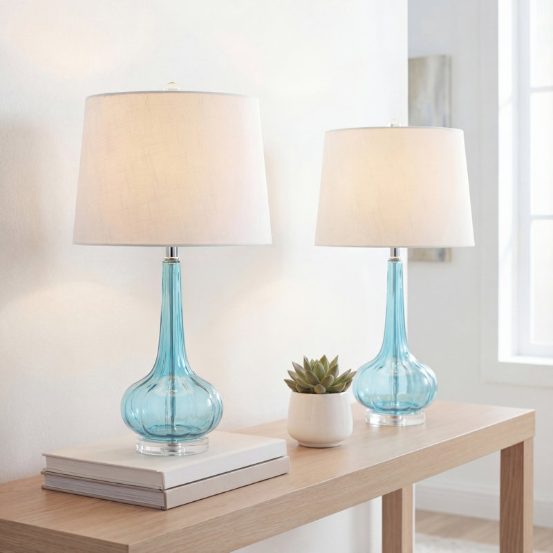 Musselman Glass Table Lamp, Aqua