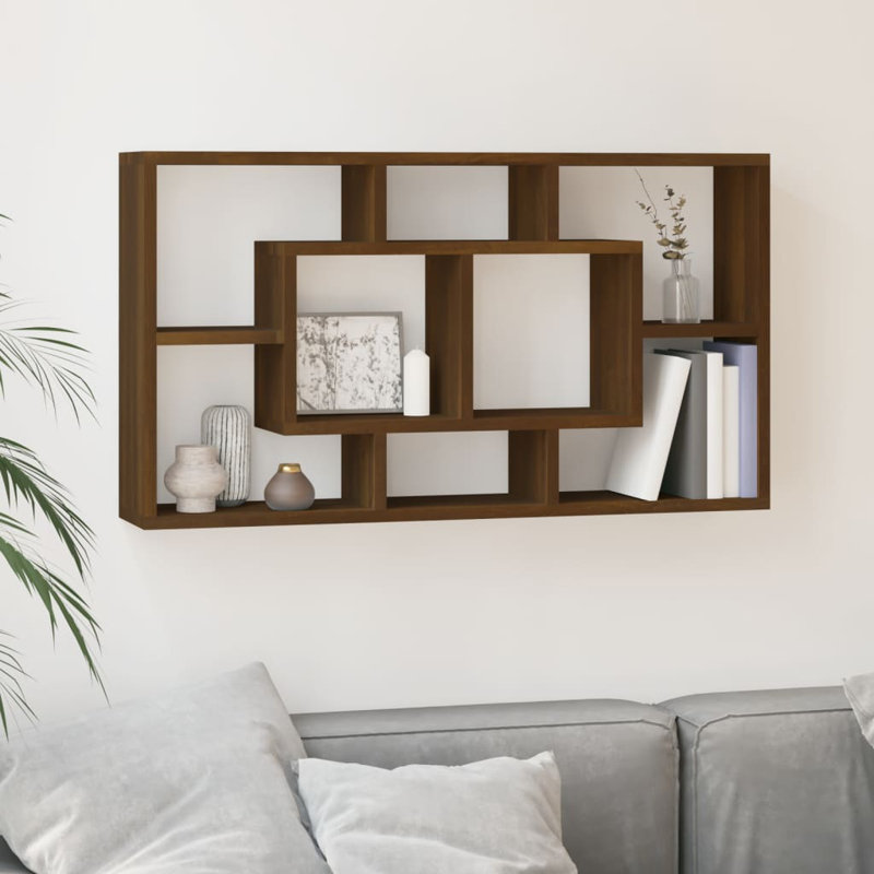 vidaXL Wall Shelf Floating Display Shelf for Home Living Room Engineered Wood, Brown Oak, 20.67 in H x 33.46 in W x 6.30 in D