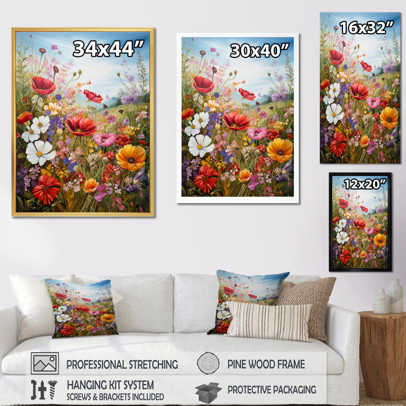 Célébration du printemps, campagne sauvage, impression sur toile, H 20 po x l 12 po, Cadre flottant noir