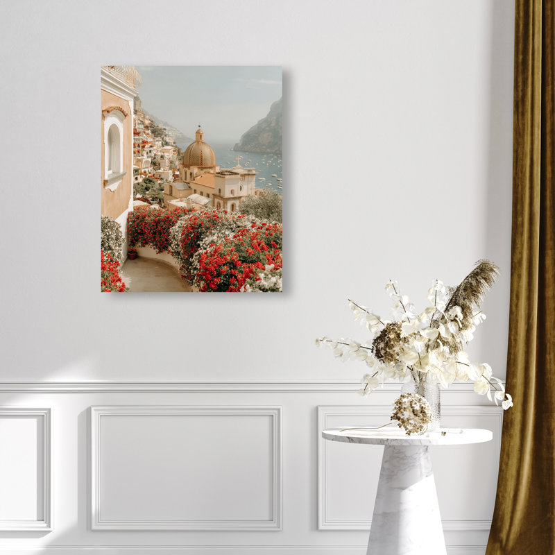 Clifftop Crimson I Canvas Nautical & Beach Print by Oliver Gal, Black Frame, 16 x 20, 31"H x 37"W, Black Floater Frame