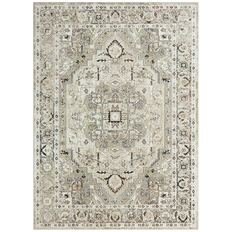 Amareon Oriental Machine Washable Ivory Area Rug