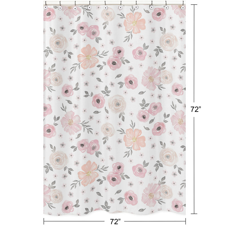 Blush Pink and Grey Watercolor Floral Fabric Shower Curtain