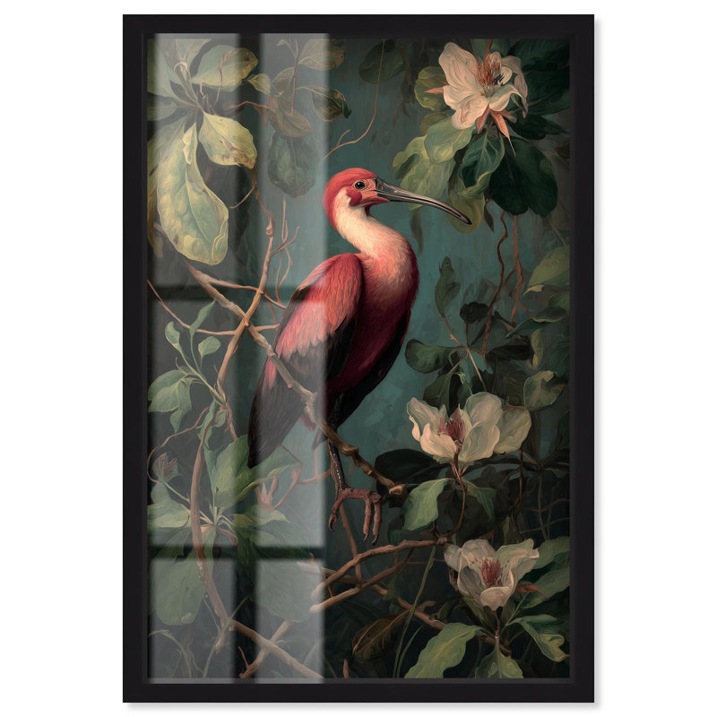 Décoration murale rétro Floral Heron II par Art Remedy, cadre noir, 11 x 16, H 16 po x l 11 po, Structure noire