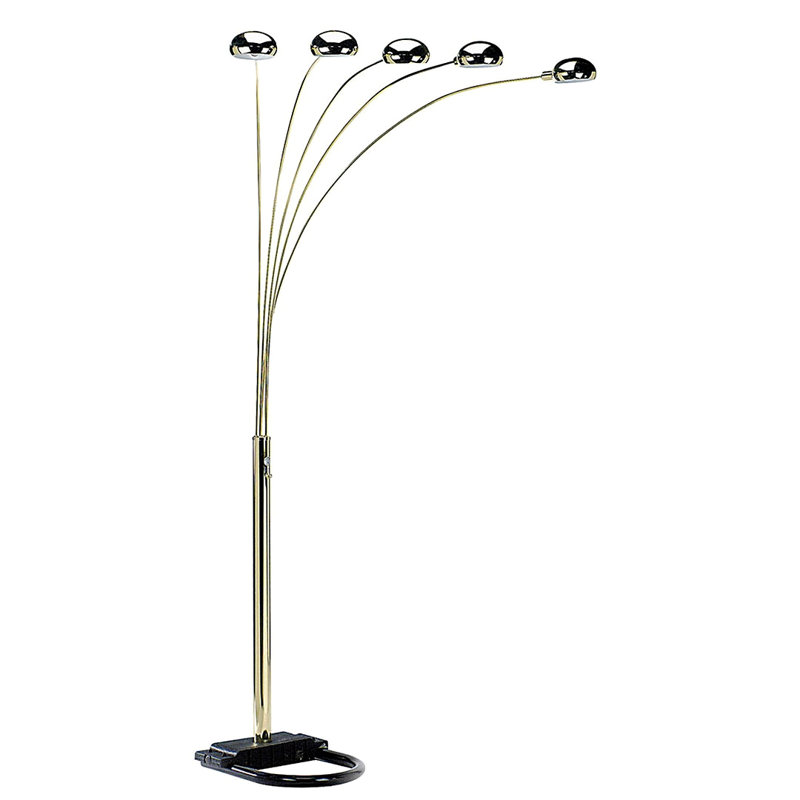 84" Tall Metal Floor Lamp With 5 Adjustable Arch Arms, Gold, Gold