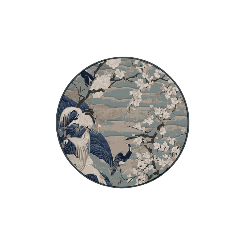 Machine Washable Gray Area Rug, Round 4'