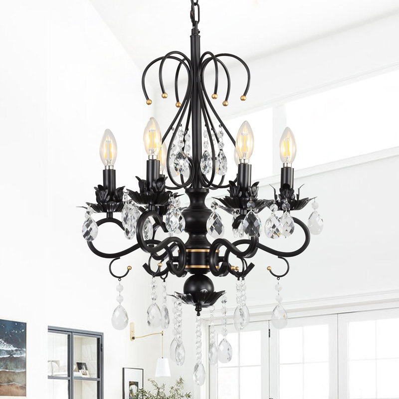 VBANPA Crystal Chandeliers Clear Chandelier 6-Light Modern Pendant Ceiling Lighting Fixture With Adjustable Chain Length, Vintage Black Light Fixture For Living Room, Farmhouse,Black