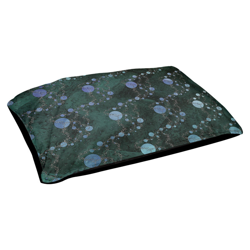 Coussin d'extérieur pour chien Byrge Planets Stars, Grand (l 42,5 po x P 32,5 po x H 14 po), Vert foncé / bleu