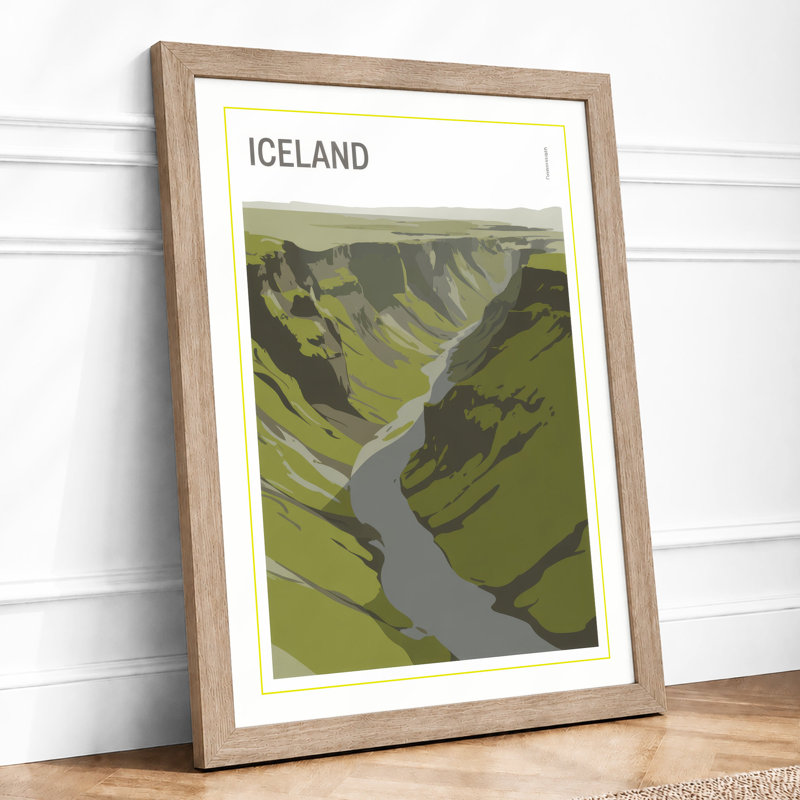 Canyon River, Iceland Scandinavian - Framed Print, Oak, A3 - 42.0 x 29.7 cm