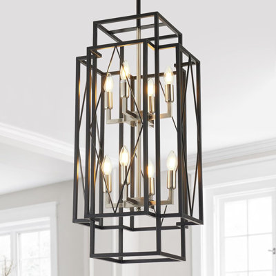 15" Farmhouse Chandelier, Industrial Pendant Light Fixture, Rustic Entryway Lighting For Dining Room, Kitchen Island, Staircase, Hallway, Adjustable Height, Wrought Iron Design