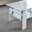 Table basse Artisan, plateau en verre trempé, pieds en acier inoxydable pour le salon, blanc