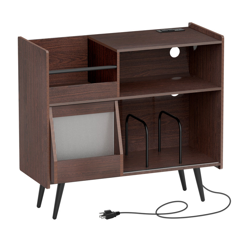 Record Player Stand With Power Outlet & LED Light