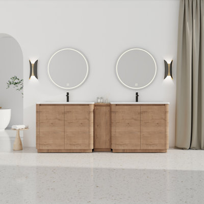 92'' Free Standing Double Bathroom Vanity With Ceramic Top And Storage Cabinet