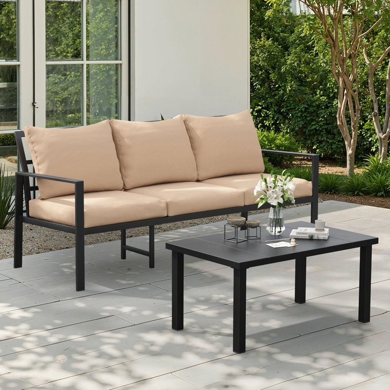 3 Seater Outdoor Sofa with Coffee Table, Beige