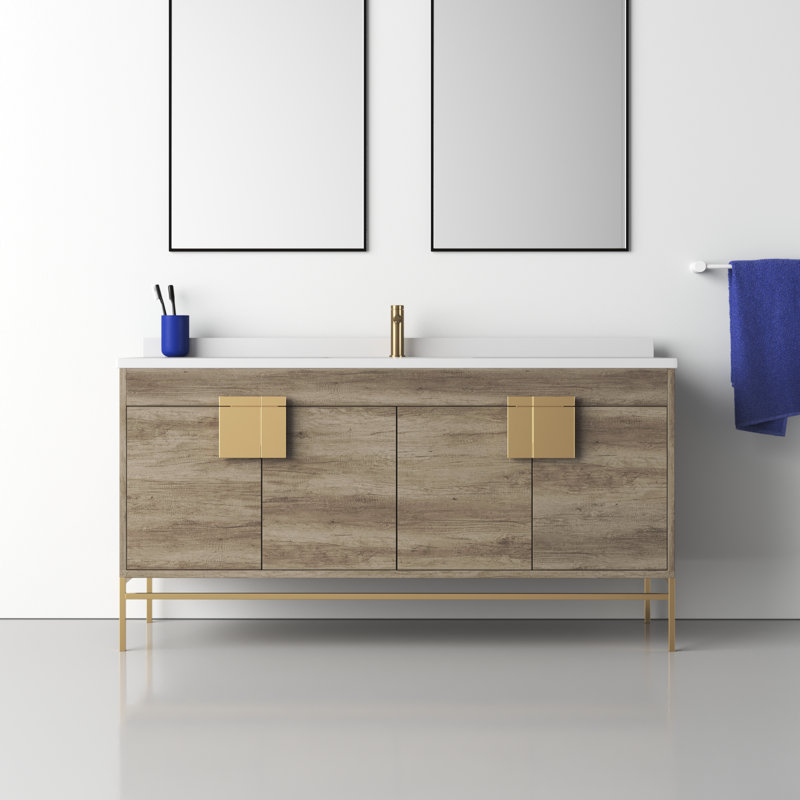 Maisie 60'' Single Bathroom Vanity with Sintered Stone Top, Satin Brass, Shadow Gray