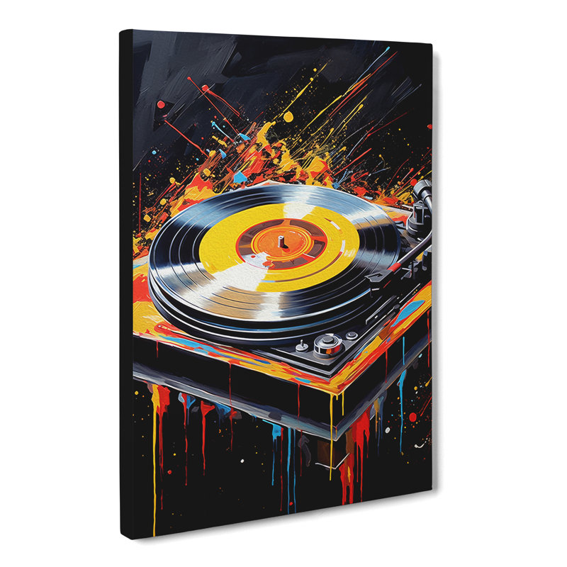 Record Player Hard Edge Painting Art - Wrapped Canvas, 50cm H x 35cm W x 3cm D