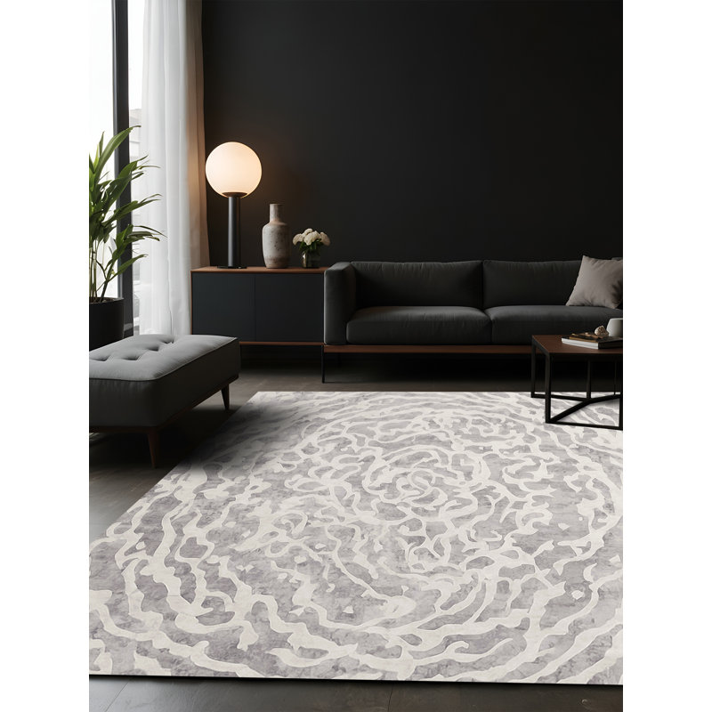 Tapis gris soyeux et moelleux, Rectangle 7 pi x 9 pi