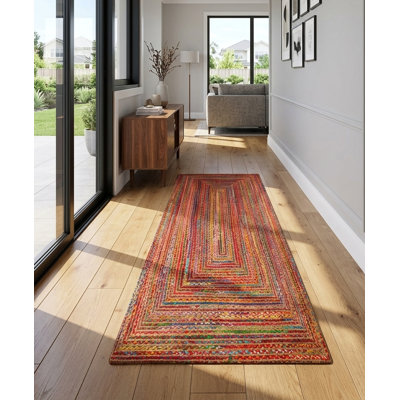 Hand Braided Cotton & Jute Contemporary Dark Multicolor Runner Area Rugs