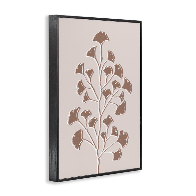 Gingko brun, estampe numérique, design par Martina Pavlova, H 24 po x l 16 po, Giclée encadrée noir minuit