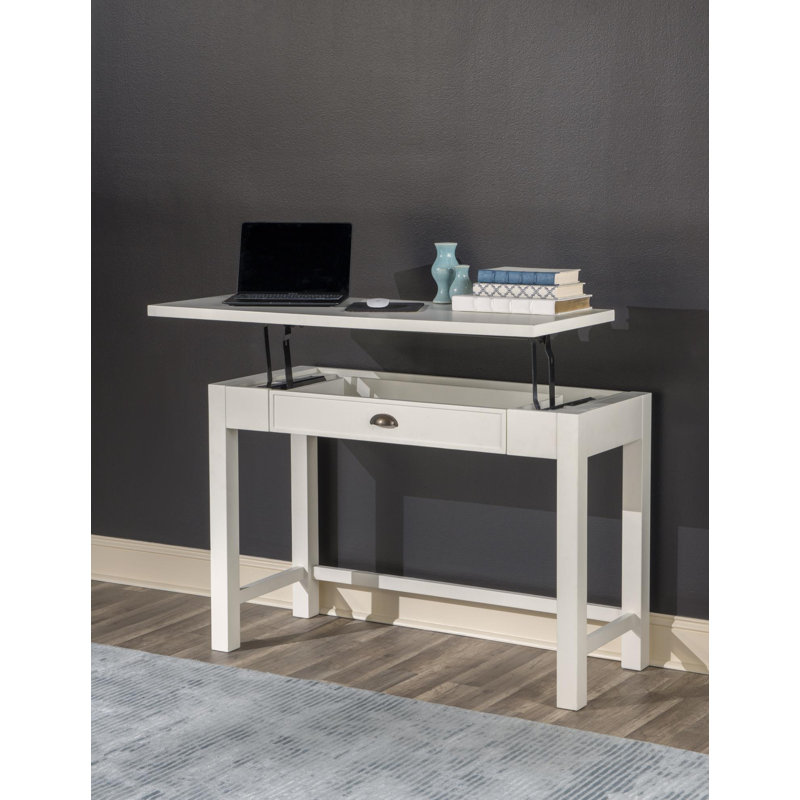 Ivory Poplar Wood Lift-Top Home Office Desk